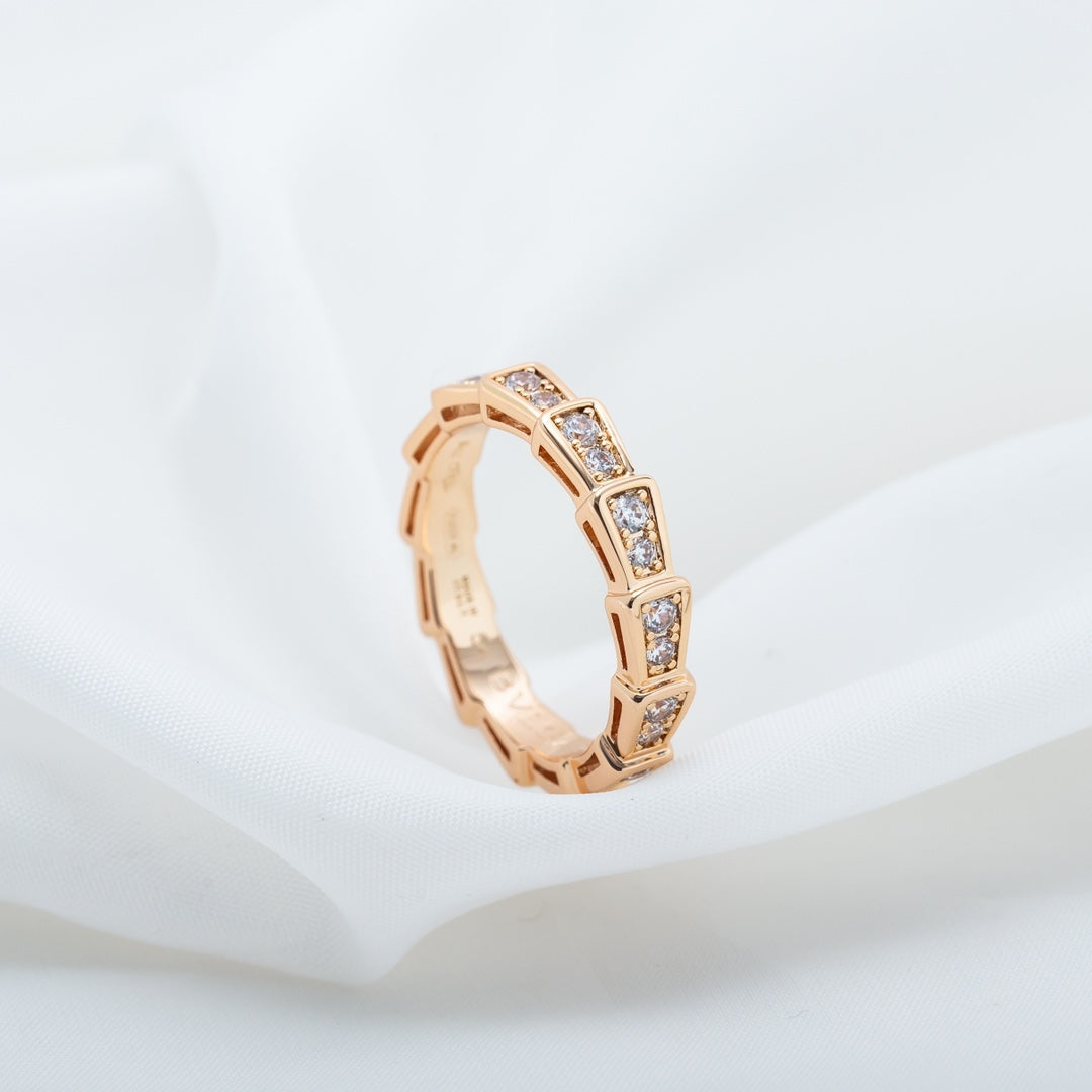 [Royal Jewelry]SERPENTI RING PINK GOLD DIAMOND PAVED 3MM