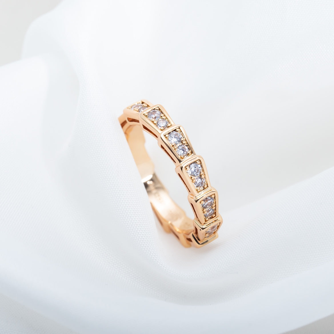 [Royal Jewelry]SERPENTI RING PINK GOLD DIAMOND PAVED 3MM