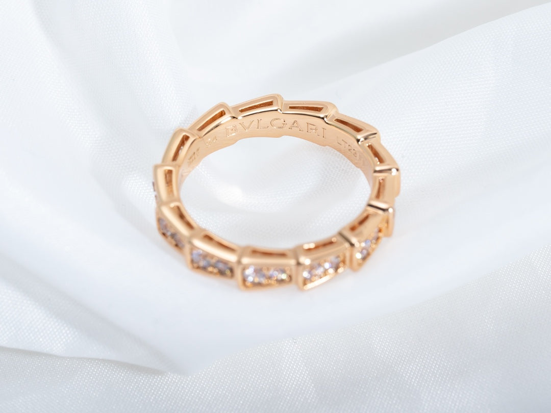 [Royal Jewelry]SERPENTI RING PINK GOLD DIAMOND PAVED 3MM