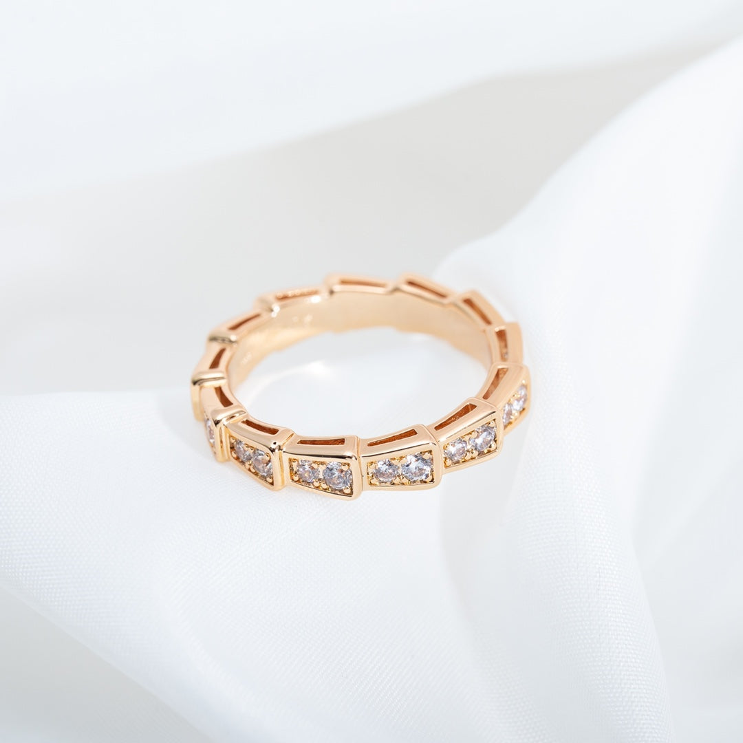 [Royal Jewelry]SERPENTI RING PINK GOLD DIAMOND PAVED 3MM