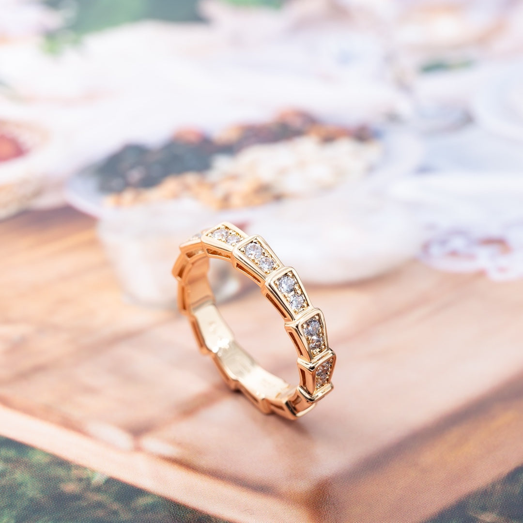 [Royal Jewelry]SERPENTI RING PINK GOLD DIAMOND PAVED 3MM
