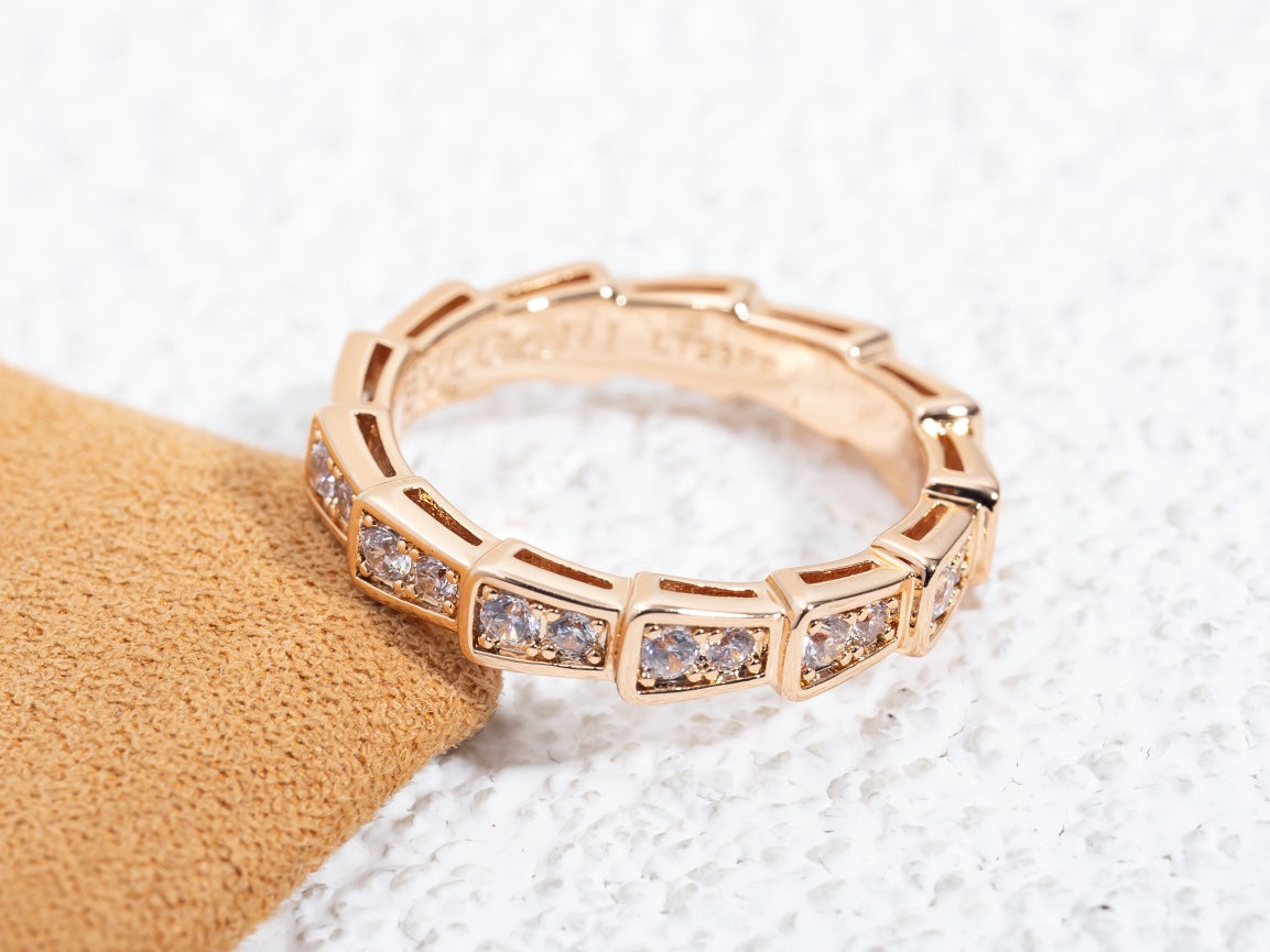 [Royal Jewelry]SERPENTI RING PINK GOLD DIAMOND PAVED 3MM