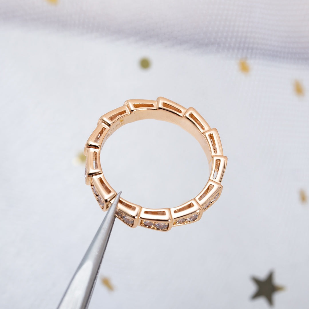 [Royal Jewelry]SERPENTI RING PINK GOLD DIAMOND PAVED 3MM
