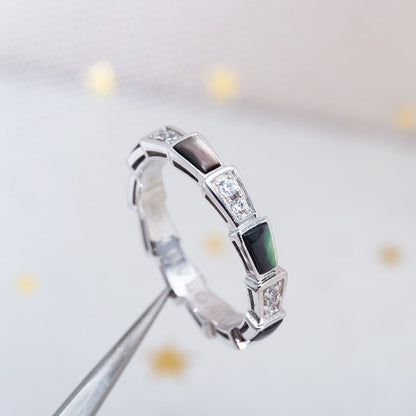 [Royal Jewelry]SERPENTI RING SILVER  DIAMOND BLACK MOP 3MM