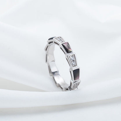 [Royal Jewelry]SERPENTI RING SILVER  DIAMOND BLACK MOP 3MM