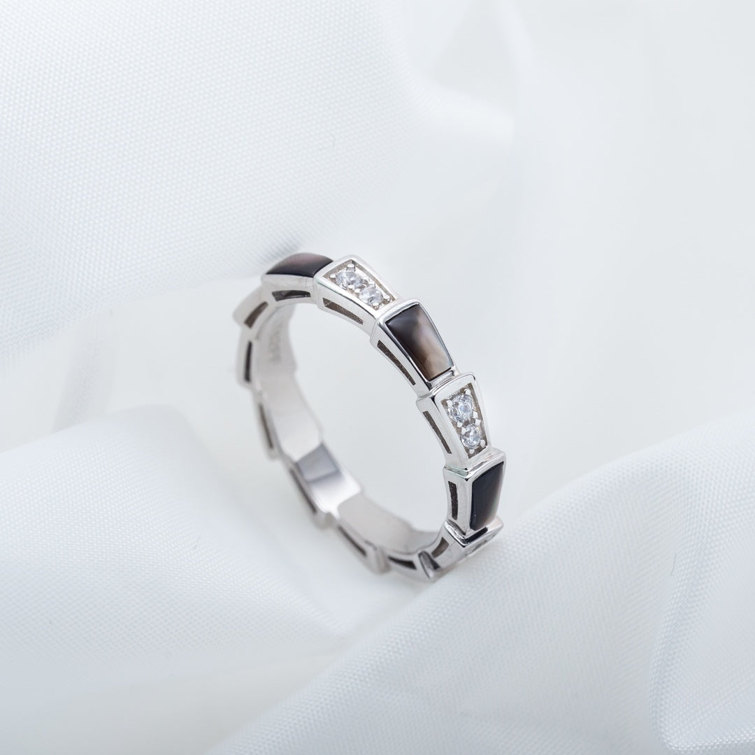 [Royal Jewelry]SERPENTI RING SILVER  DIAMOND BLACK MOP 3MM