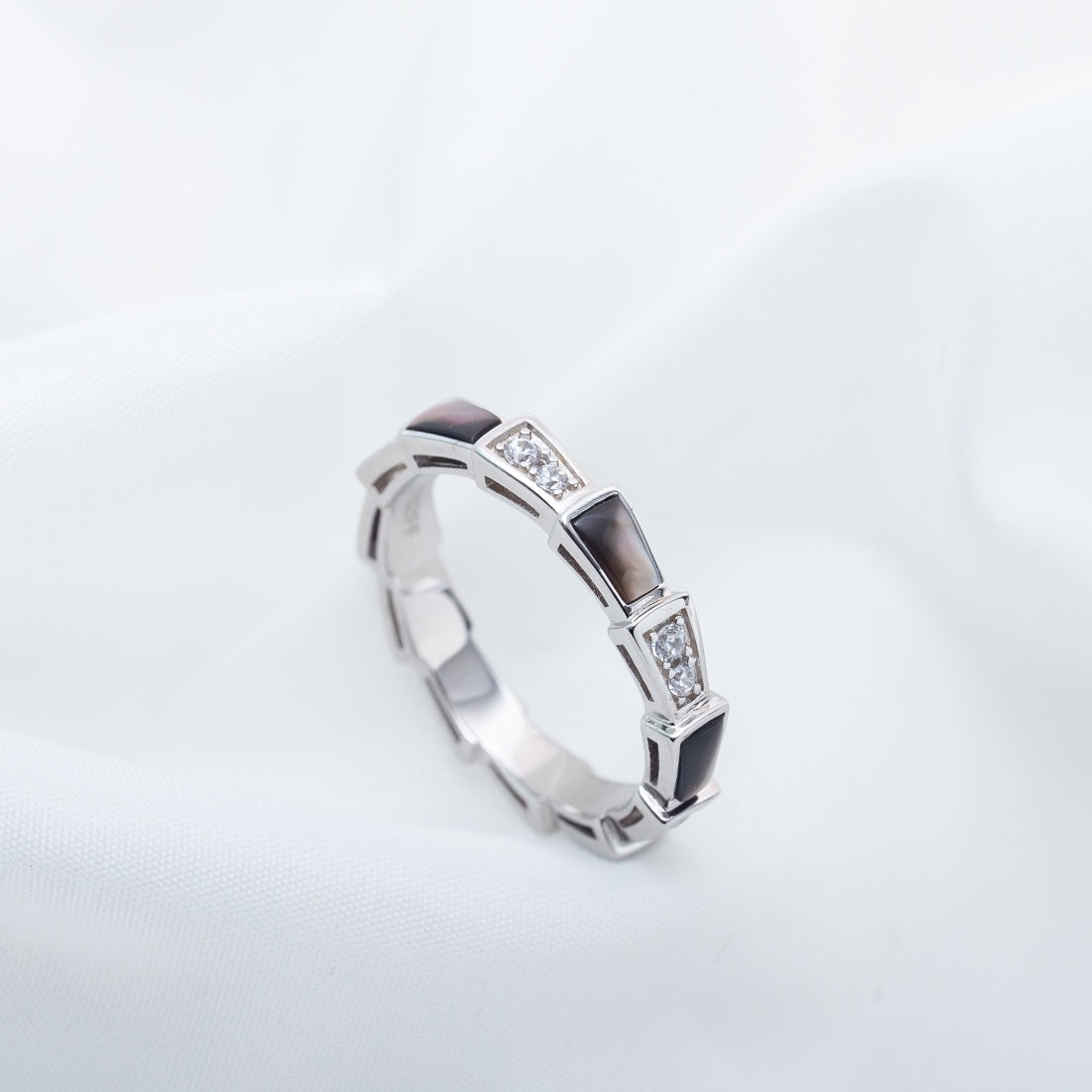 [Royal Jewelry]SERPENTI RING SILVER  DIAMOND BLACK MOP 3MM