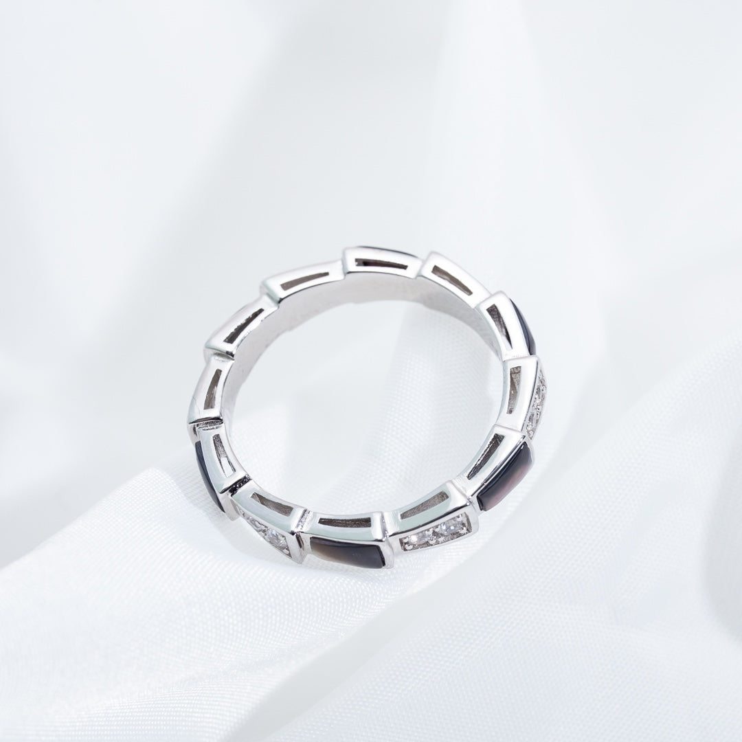 [Royal Jewelry]SERPENTI RING SILVER  DIAMOND BLACK MOP 3MM