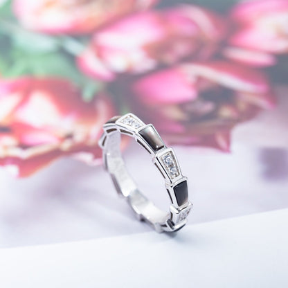 [Royal Jewelry]SERPENTI RING SILVER  DIAMOND BLACK MOP 3MM