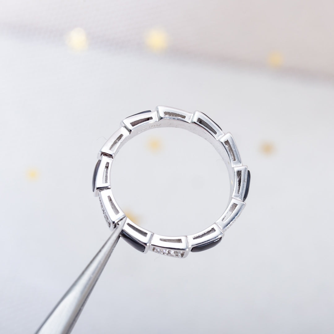 [Royal Jewelry]SERPENTI RING SILVER  DIAMOND BLACK MOP 3MM