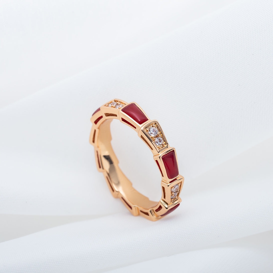 [Royal Jewelry]SERPENTI RING PINK GOLD CARNELIAN DIAMOND 3MM