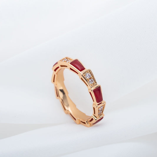 [Royal Jewelry]SERPENTI RING PINK GOLD CARNELIAN DIAMOND 3MM