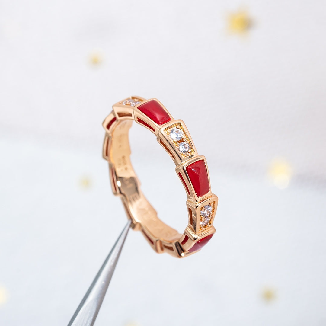[Royal Jewelry]SERPENTI RING PINK GOLD CARNELIAN DIAMOND 3MM