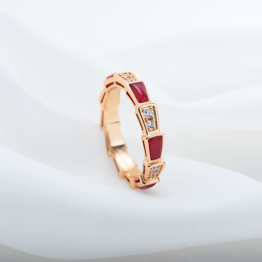 [Royal Jewelry]SERPENTI RING PINK GOLD CARNELIAN DIAMOND 3MM