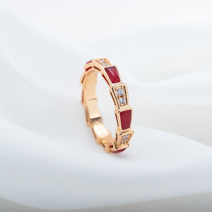 [Royal Jewelry]SERPENTI RING PINK GOLD CARNELIAN DIAMOND 3MM