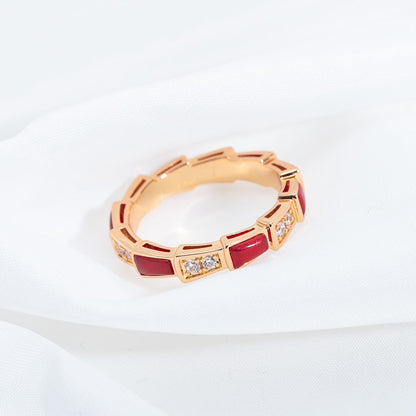 [Royal Jewelry]SERPENTI RING PINK GOLD CARNELIAN DIAMOND 3MM