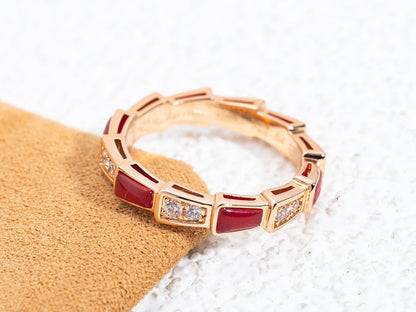 [Royal Jewelry]SERPENTI RING PINK GOLD CARNELIAN DIAMOND 3MM