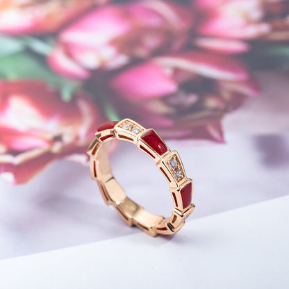 [Royal Jewelry]SERPENTI RING PINK GOLD CARNELIAN DIAMOND 3MM