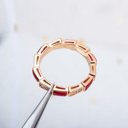 [Royal Jewelry]SERPENTI RING PINK GOLD CARNELIAN DIAMOND 3MM