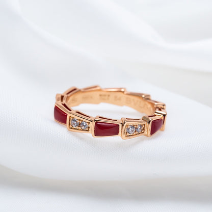 [Royal Jewelry]SERPENTI RING PINK GOLD CARNELIAN DIAMOND 3MM