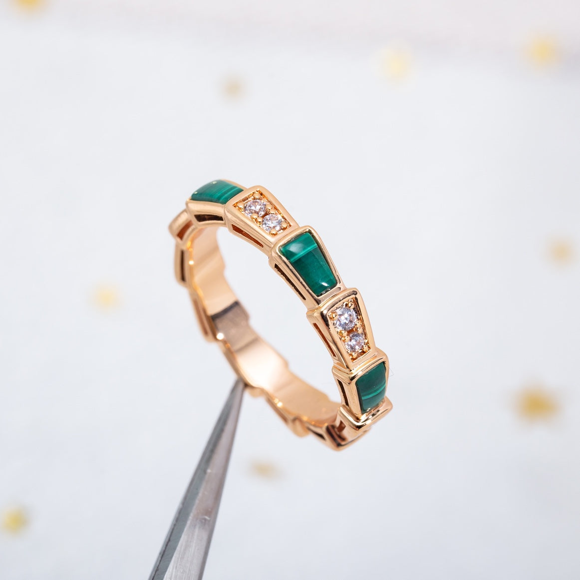 [Royal Jewelry]SERPENTI RING PINK GOLD MALACHITE DIAMOND 3MM