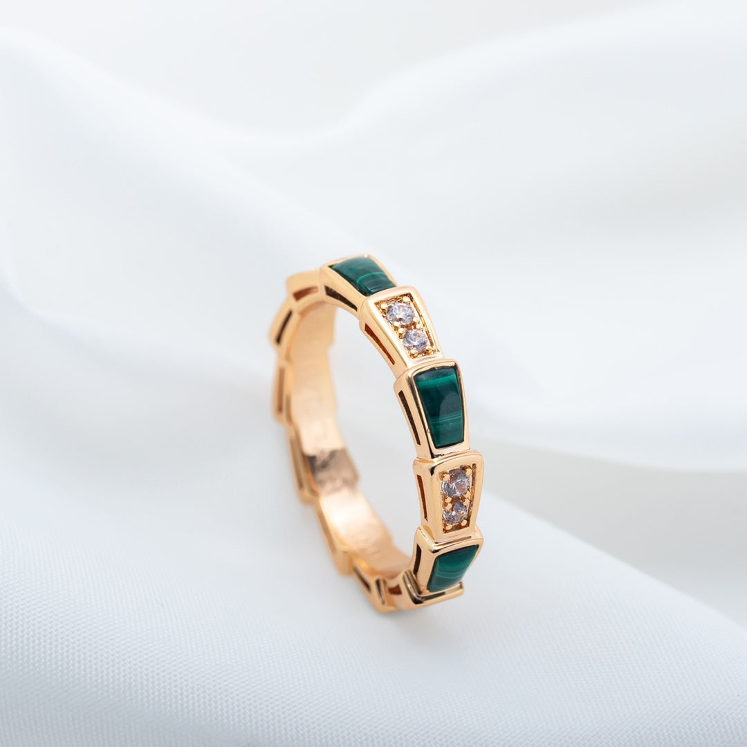 [Royal Jewelry]SERPENTI RING PINK GOLD MALACHITE DIAMOND 3MM
