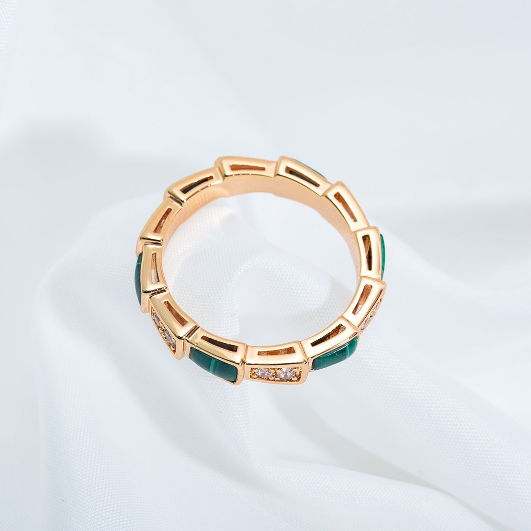 [Royal Jewelry]SERPENTI RING PINK GOLD MALACHITE DIAMOND 3MM