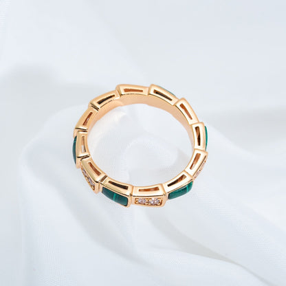 [Royal Jewelry]SERPENTI RING PINK GOLD MALACHITE DIAMOND 3MM