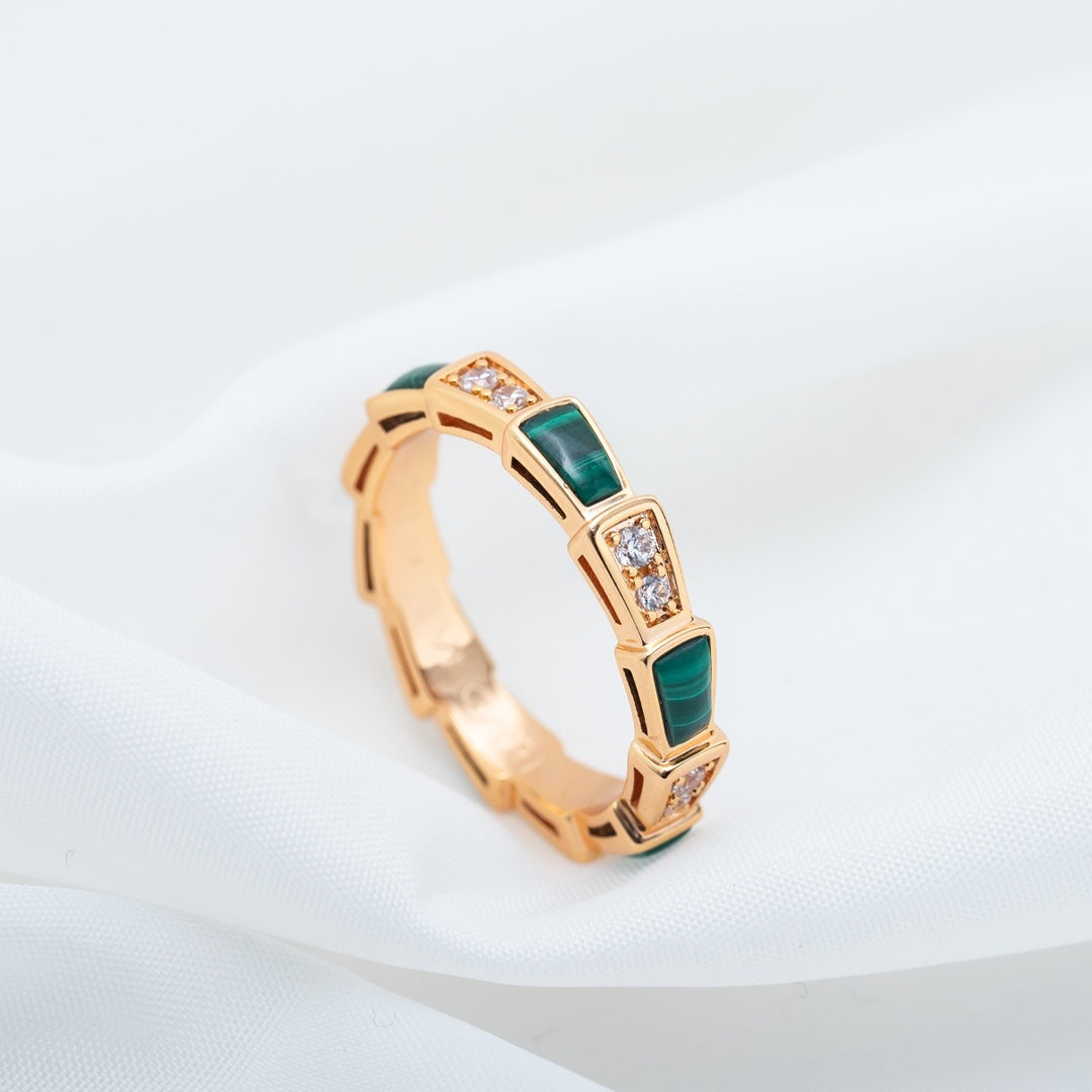 [Royal Jewelry]SERPENTI RING PINK GOLD MALACHITE DIAMOND 3MM
