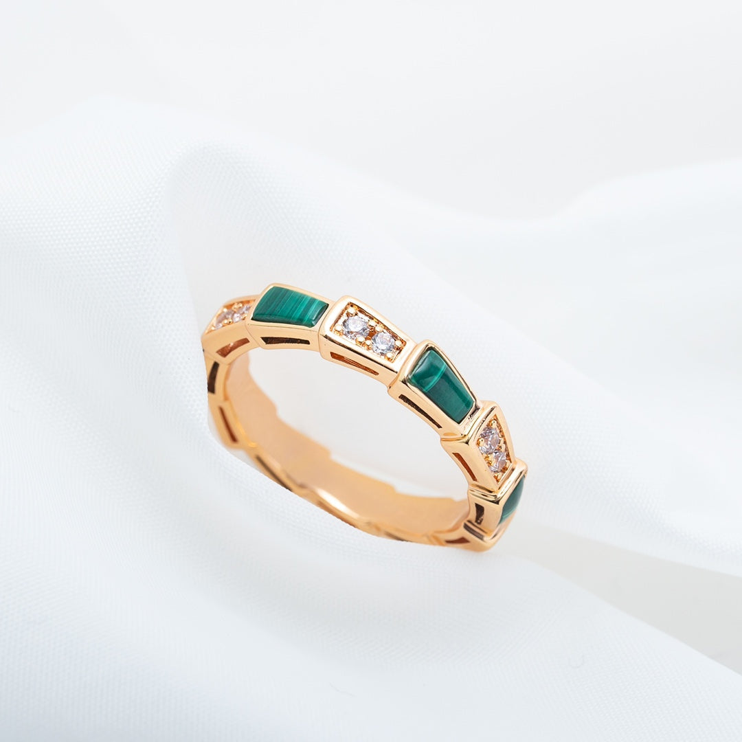 [Royal Jewelry]SERPENTI RING PINK GOLD MALACHITE DIAMOND 3MM