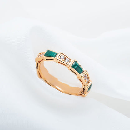 [Royal Jewelry]SERPENTI RING PINK GOLD MALACHITE DIAMOND 3MM
