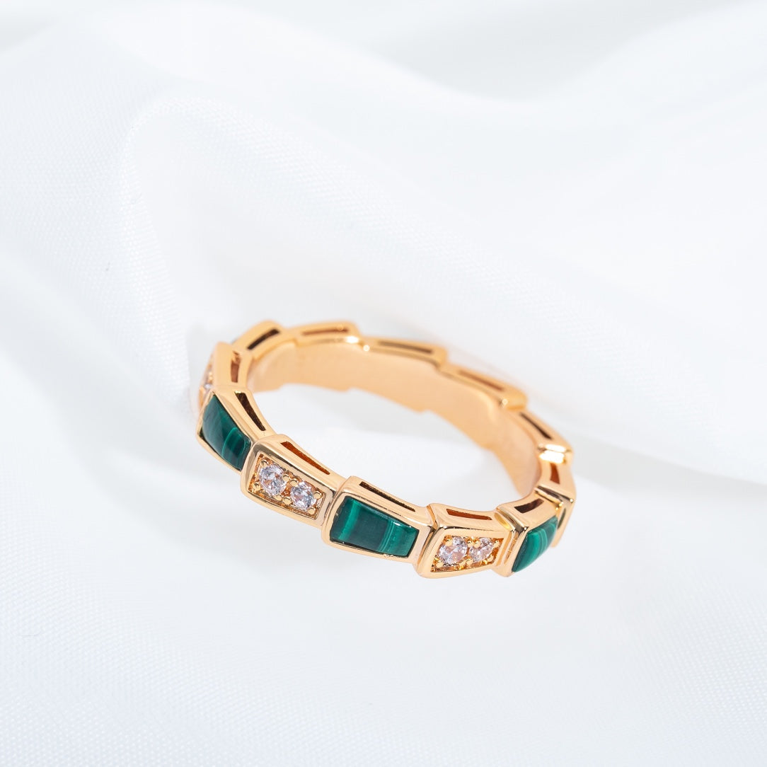 [Royal Jewelry]SERPENTI RING PINK GOLD MALACHITE DIAMOND 3MM