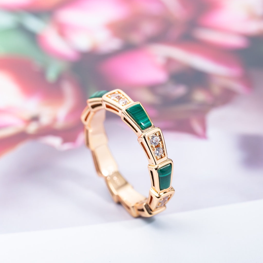 [Royal Jewelry]SERPENTI RING PINK GOLD MALACHITE DIAMOND 3MM