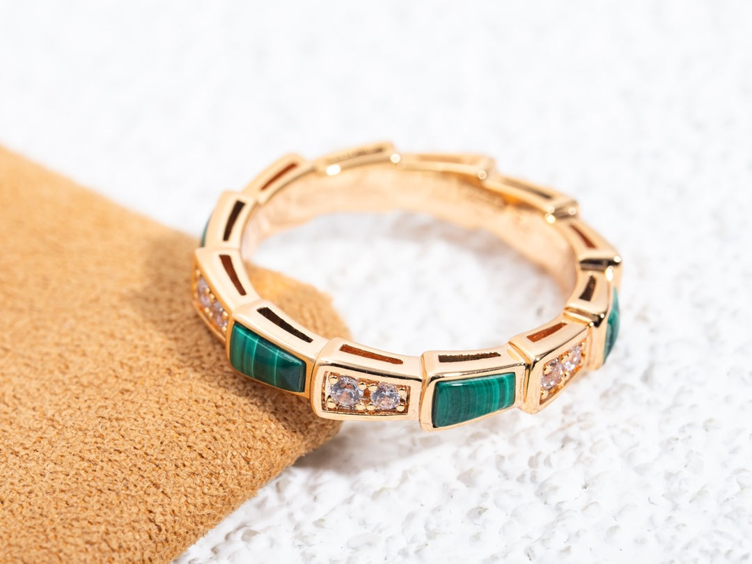 [Royal Jewelry]SERPENTI RING PINK GOLD MALACHITE DIAMOND 3MM