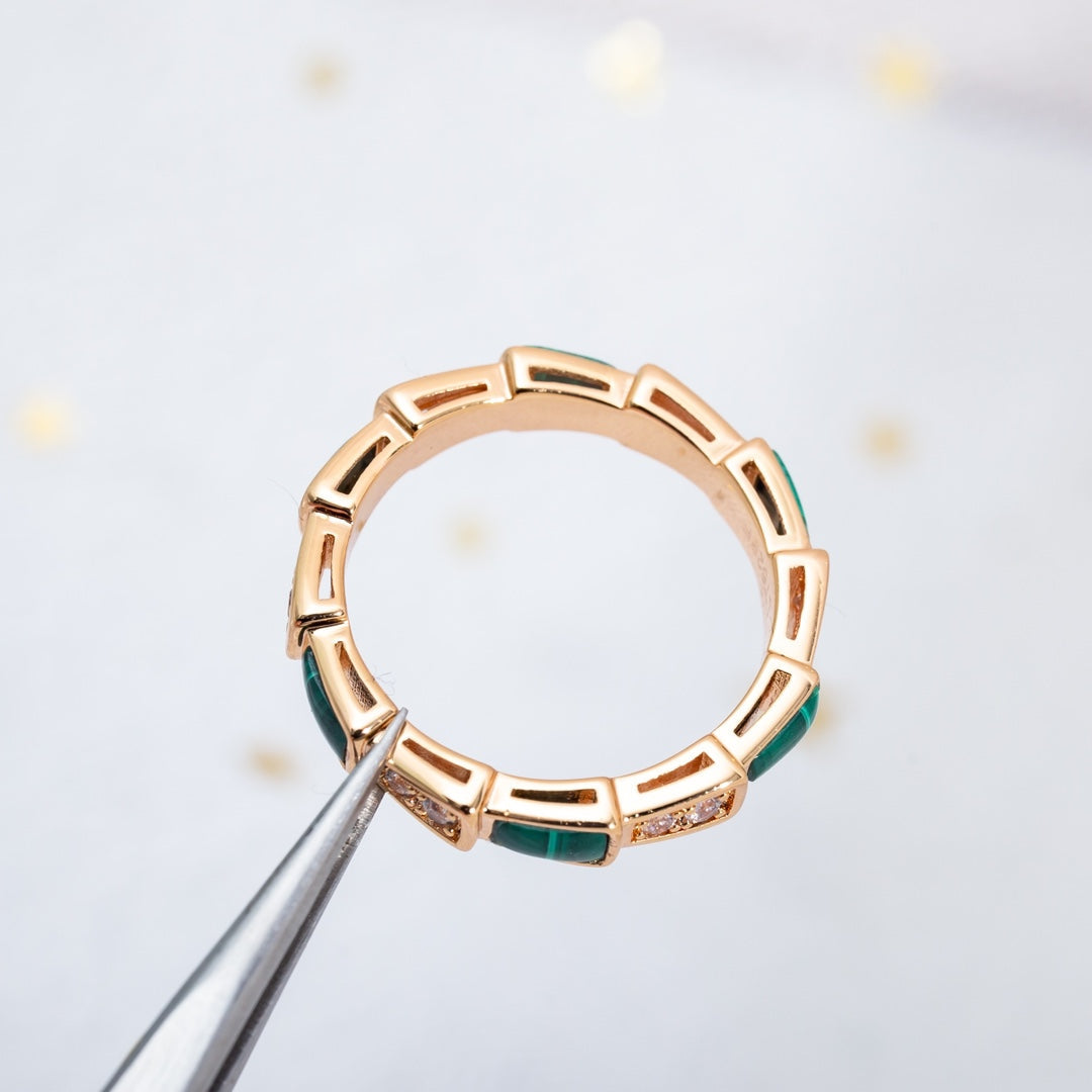 [Royal Jewelry]SERPENTI RING PINK GOLD MALACHITE DIAMOND 3MM