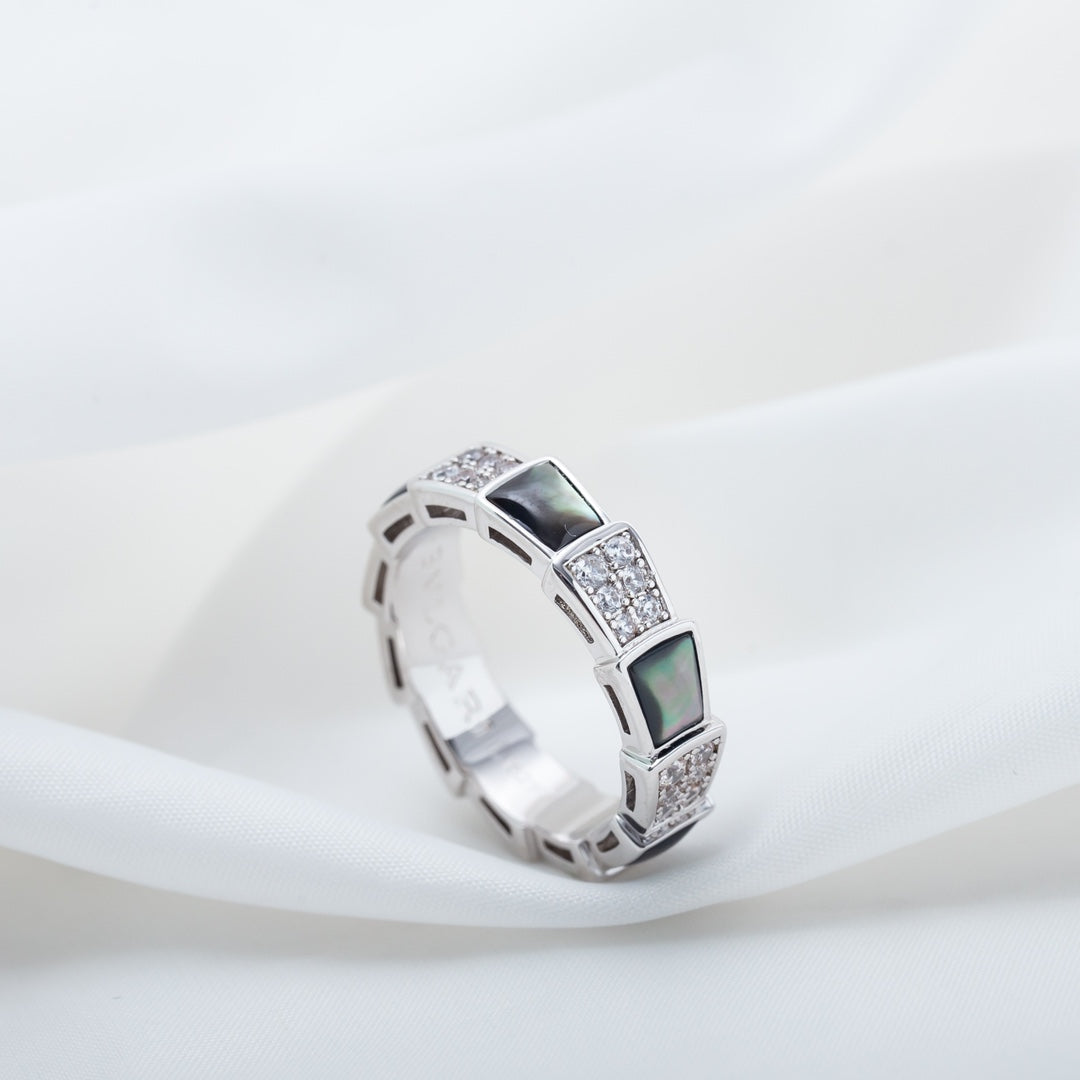 [Royal Jewelry]SERPENTI RING SILVER DIAMOND BLACK MOP 4MM