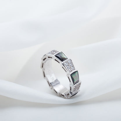 [Royal Jewelry]SERPENTI RING SILVER DIAMOND BLACK MOP 4MM