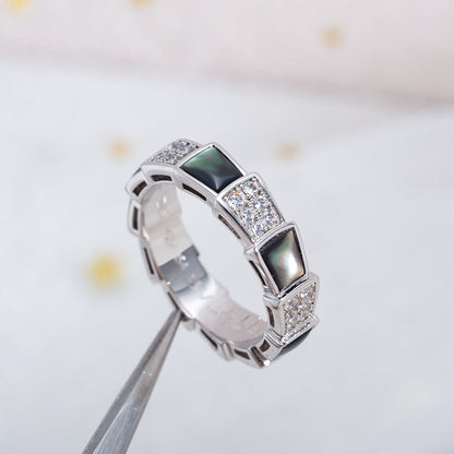 [Royal Jewelry]SERPENTI RING SILVER DIAMOND BLACK MOP 4MM