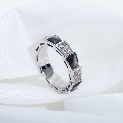 [Royal Jewelry]SERPENTI RING SILVER DIAMOND BLACK MOP 4MM