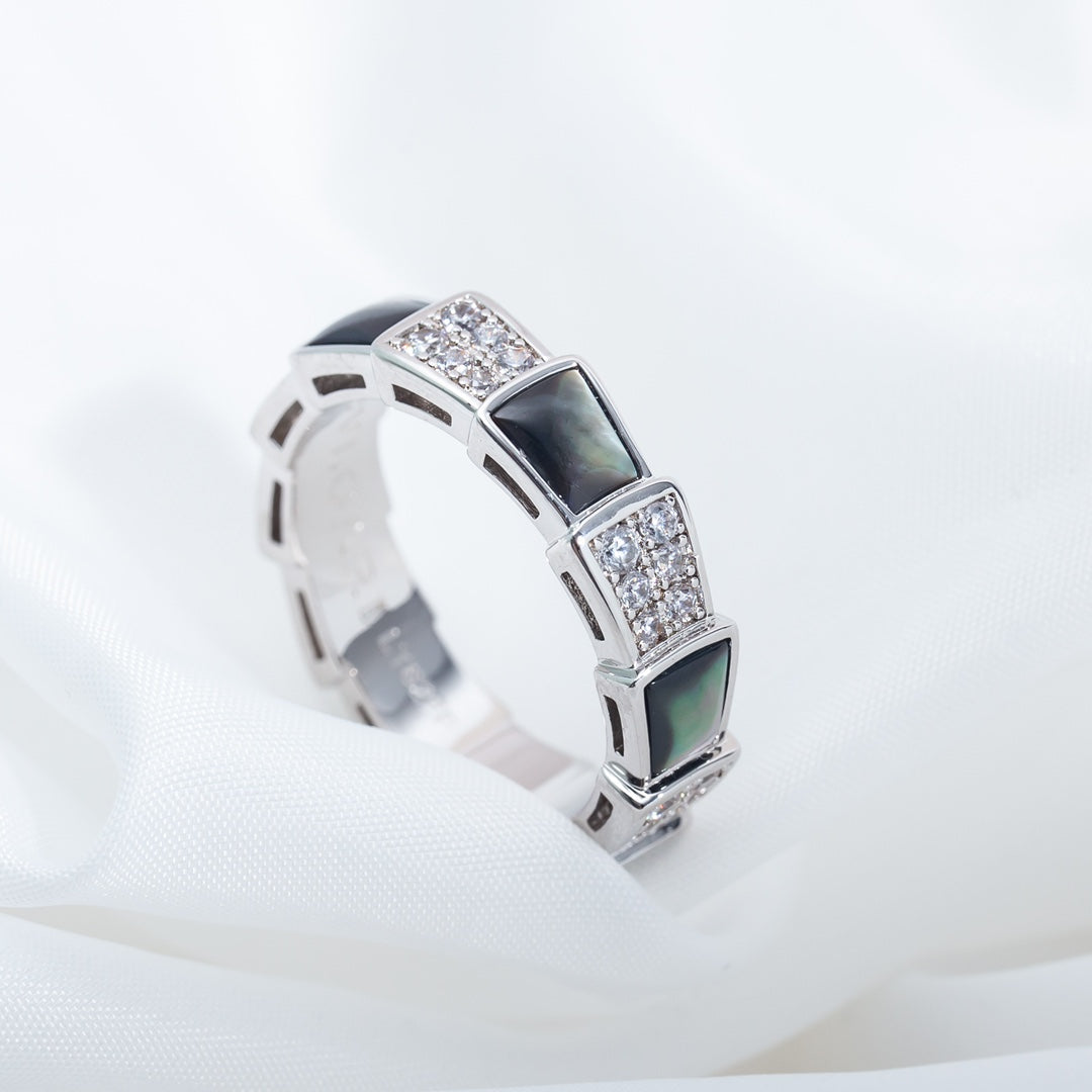 [Royal Jewelry]SERPENTI RING SILVER DIAMOND BLACK MOP 4MM