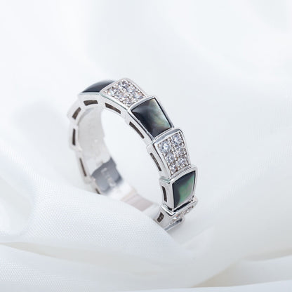 [Royal Jewelry]SERPENTI RING SILVER DIAMOND BLACK MOP 4MM