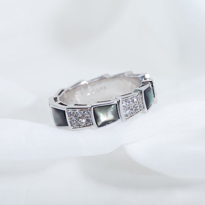 [Royal Jewelry]SERPENTI RING SILVER DIAMOND BLACK MOP 4MM