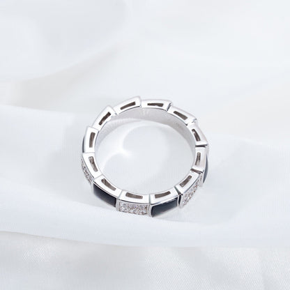 [Royal Jewelry]SERPENTI RING SILVER DIAMOND BLACK MOP 4MM