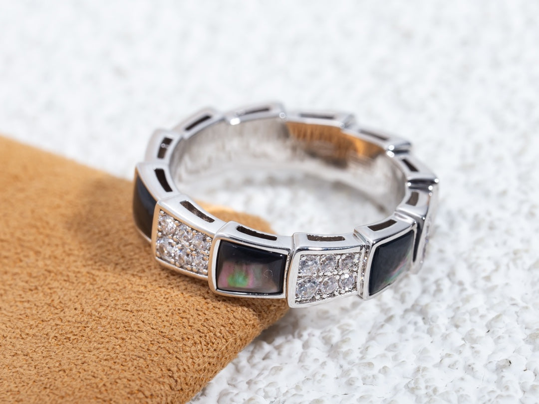 [Royal Jewelry]SERPENTI RING SILVER DIAMOND BLACK MOP 4MM