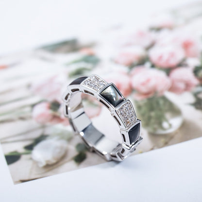 [Royal Jewelry]SERPENTI RING SILVER DIAMOND BLACK MOP 4MM