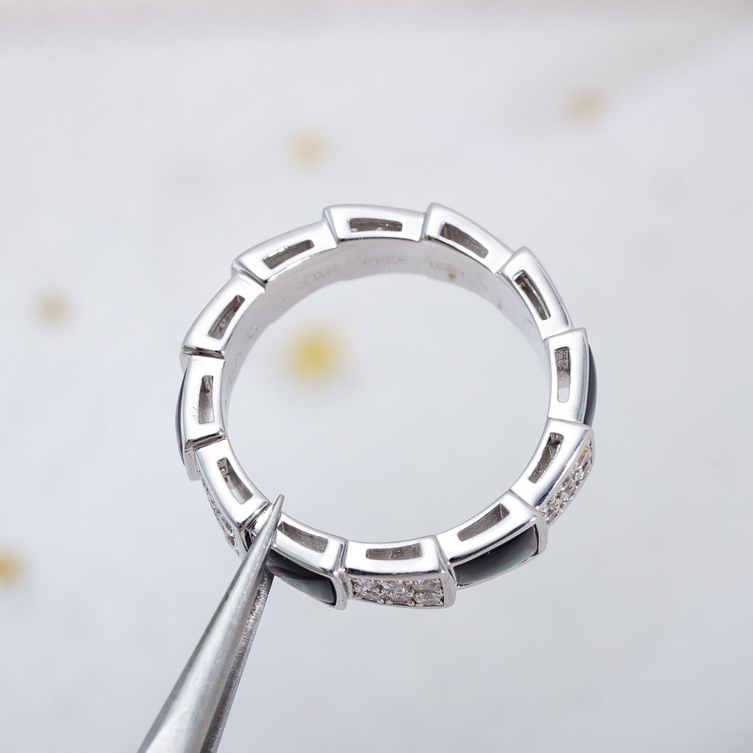 [Royal Jewelry]SERPENTI RING SILVER DIAMOND BLACK MOP 4MM