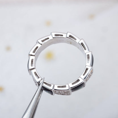 [Royal Jewelry]SERPENTI RING SILVER DIAMOND BLACK MOP 4MM
