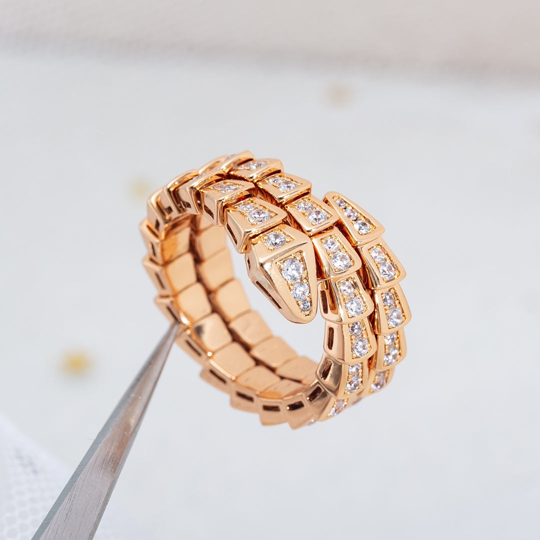 [Royal Jewelry]SERPENTI RING PINK GOLD DIAMOND DOUBLE ROW