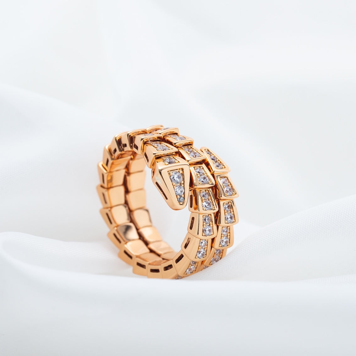 [Royal Jewelry]SERPENTI RING PINK GOLD DIAMOND DOUBLE ROW