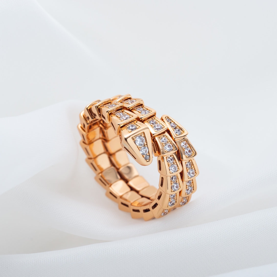 [Royal Jewelry]SERPENTI RING PINK GOLD DIAMOND DOUBLE ROW